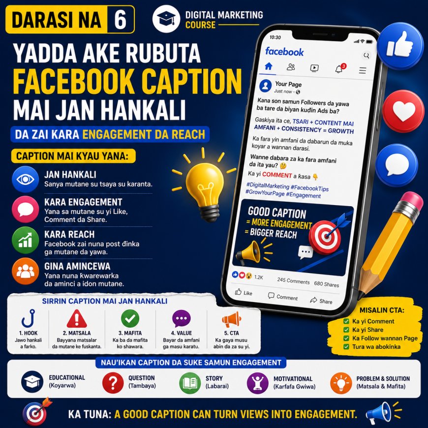 DARASI NA 6: YADDA AKE RUBUTA FACEBOOK CAPTION MAI JAN HANKALI DA ZAI ƘARA ENGAGEMENT DA REACH