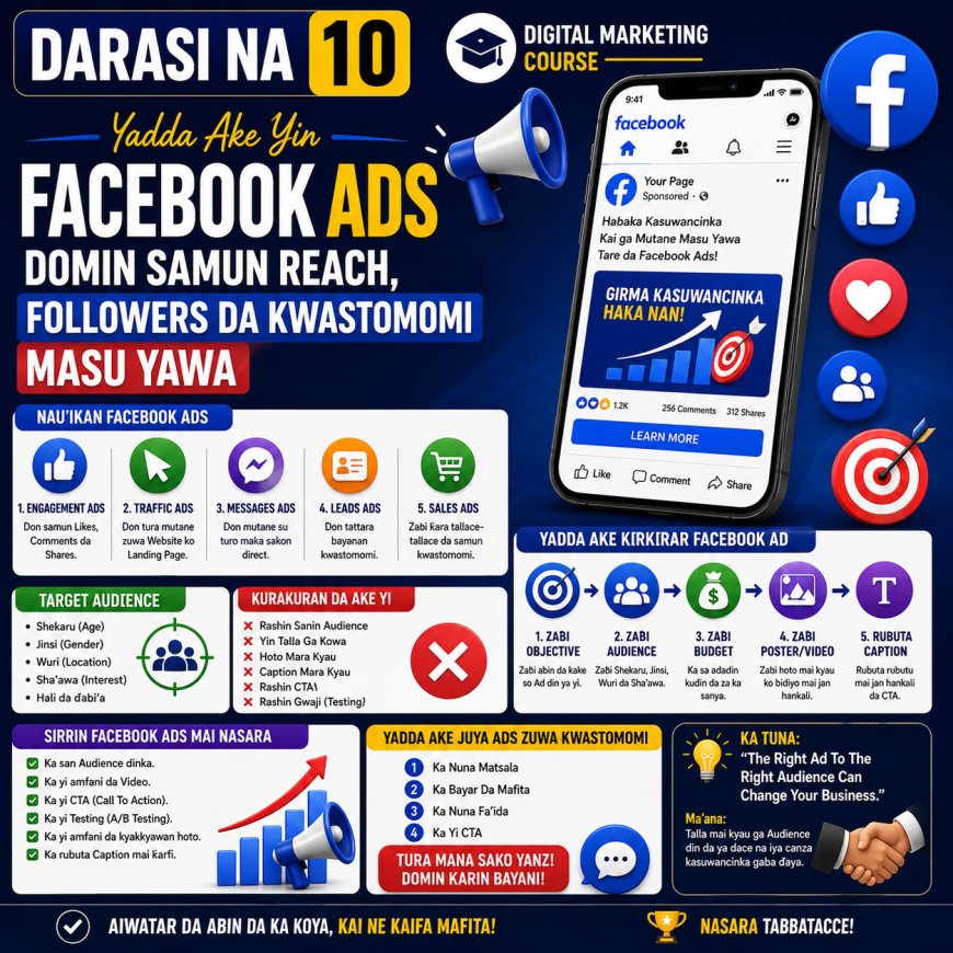 DARASI NA 10: YADDA AKE YIN FACEBOOK ADS DOMIN SAMUN REACH, FOLLOWERS DA KWASTOMOMI MASU YAWA