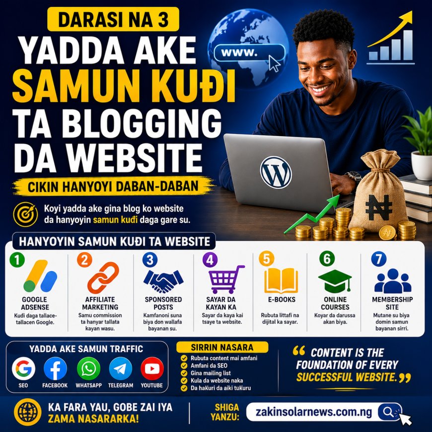 DARASI NA 3: YADDA AKE SAMUN KUƊI TA BLOGGING DA WEBSITE CIKIN HANYOYI DABAN-DABAN