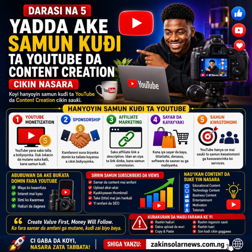 DARASI NA 5: YADDA AKE SAMUN KUƊI TA YOUTUBE DA CONTENT CREATION CIKIN NASARA